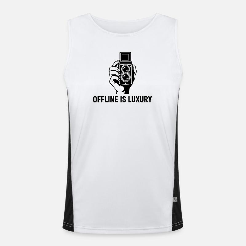 Offline Is Luxury Vintage Camera Linocut Men's Functional Contrast Tank Top 