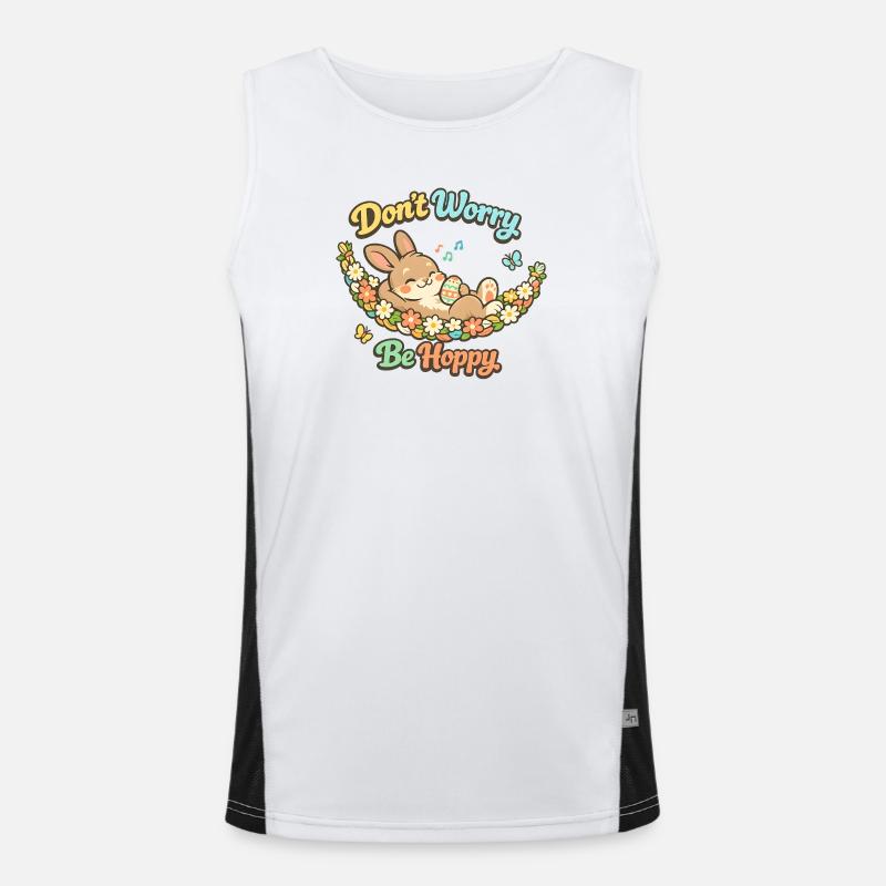 Don't worry be happy Easter pun funny Men's Functional Contrast Tank Top 