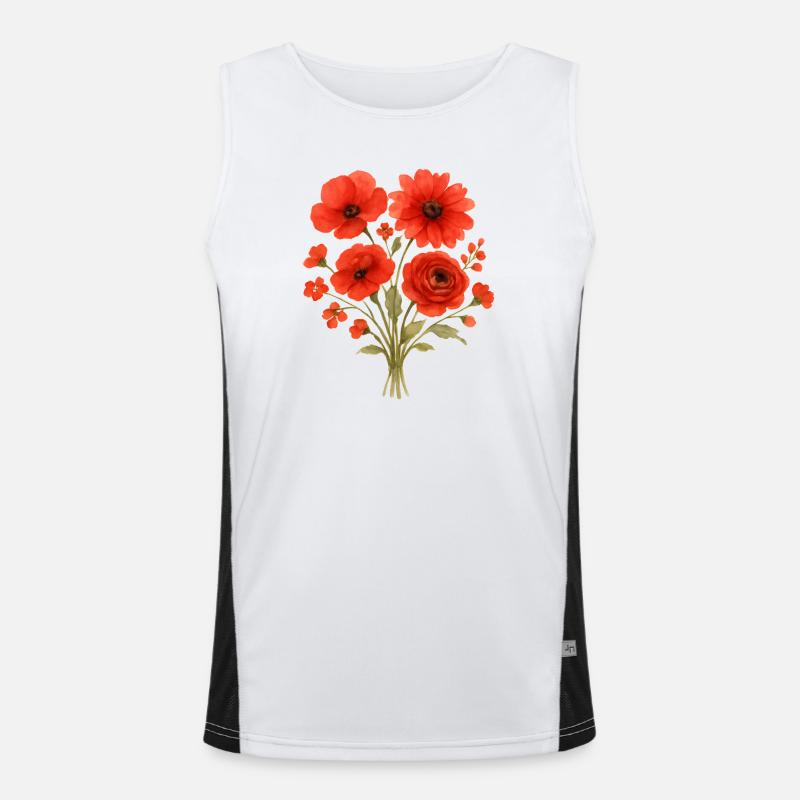 Rotes Blütenbouquet Funktionelles Kontrast-Tank Top für Männer 