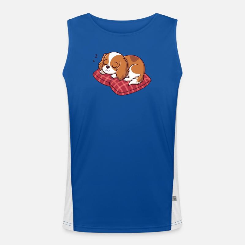 Sleeping Puppy on Plaid Pillow Men's Functional Contrast Tank Top 
