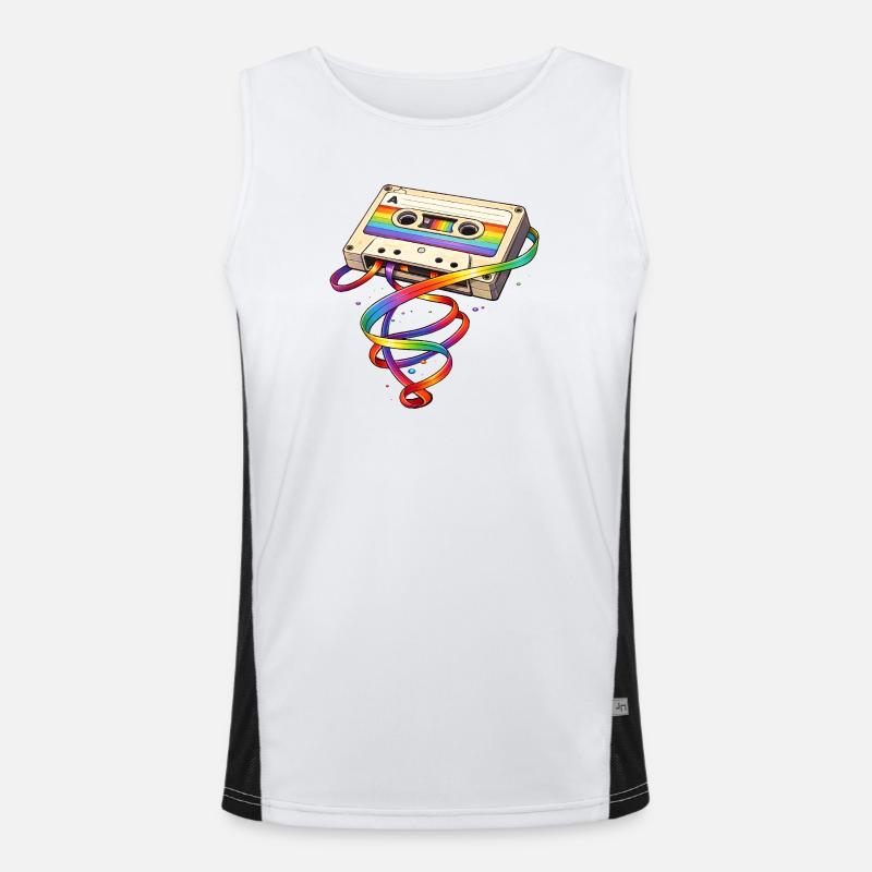 Retro cassette with rainbow ribbon - Men's Functional Contrast Tank Top  - white/black