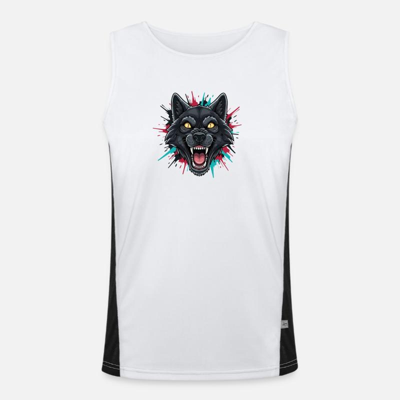 Neon Wolfhead Paint Splash Men's Functional Contrast Tank Top 