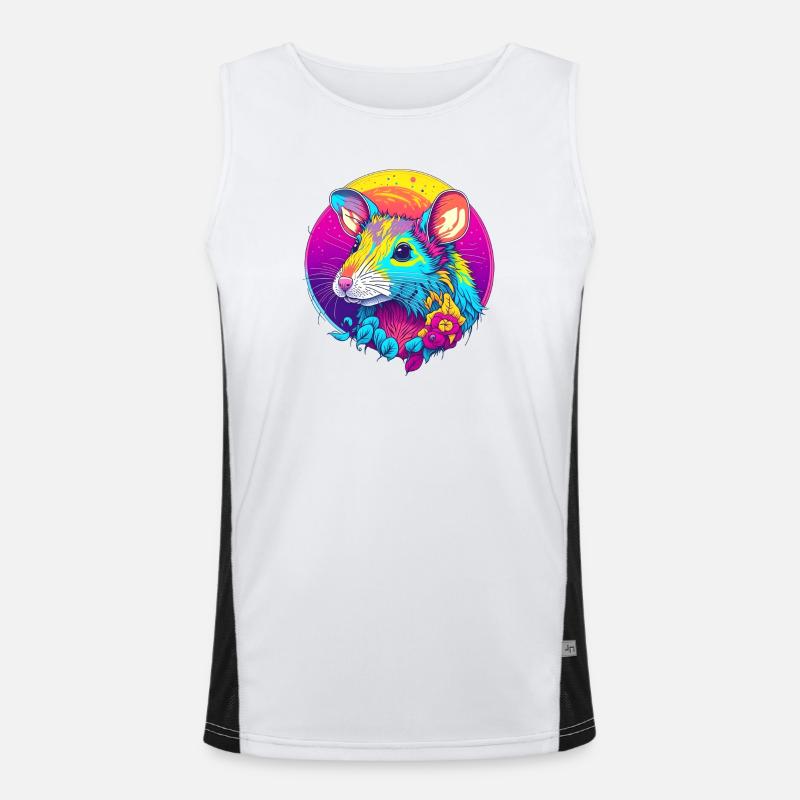 Psychedelic Neon Rat with Flowers Men's Functional Contrast Tank Top 