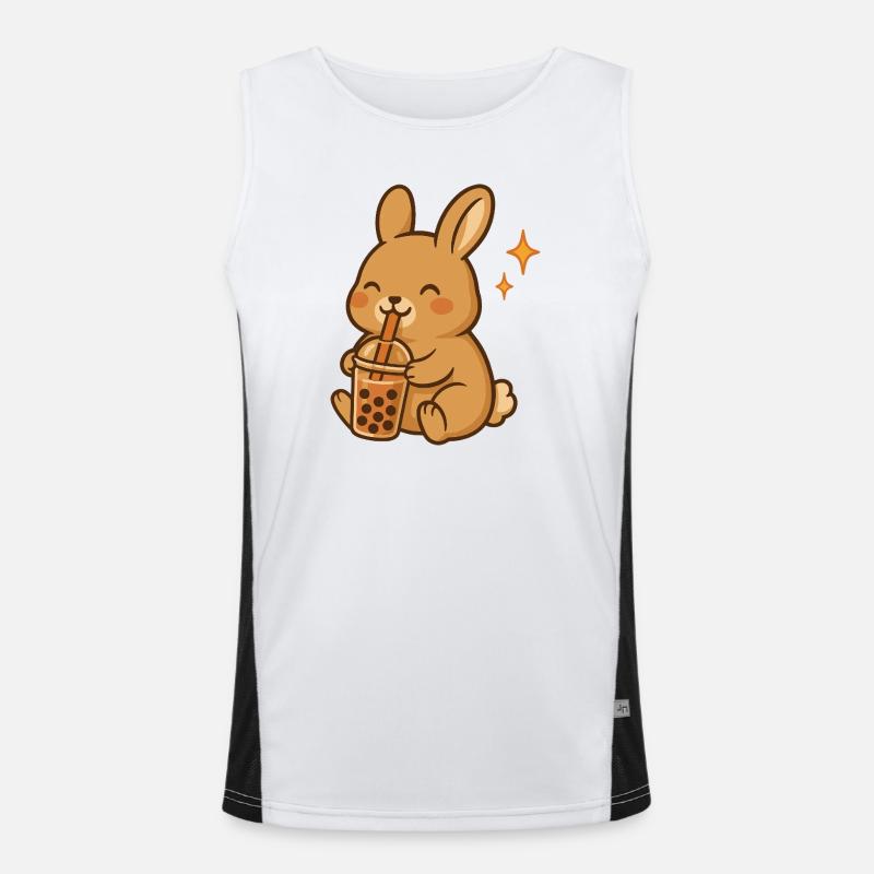 Hase Mit Bubble Tea Kawaii Hase Funktionelles Kontrast-Tank Top für Männer 