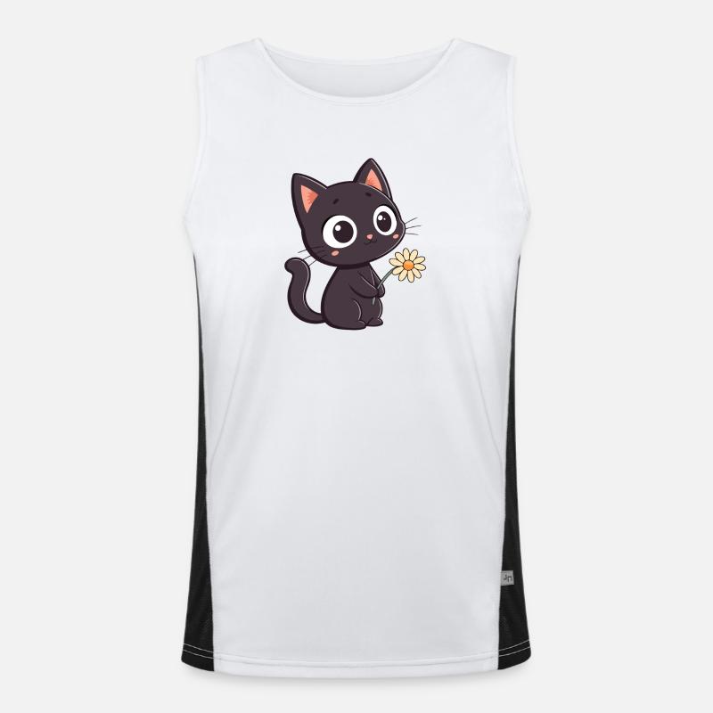 Schwarze Katze und Gänseblümchen Funktionelles Kontrast-Tank Top für Männer 