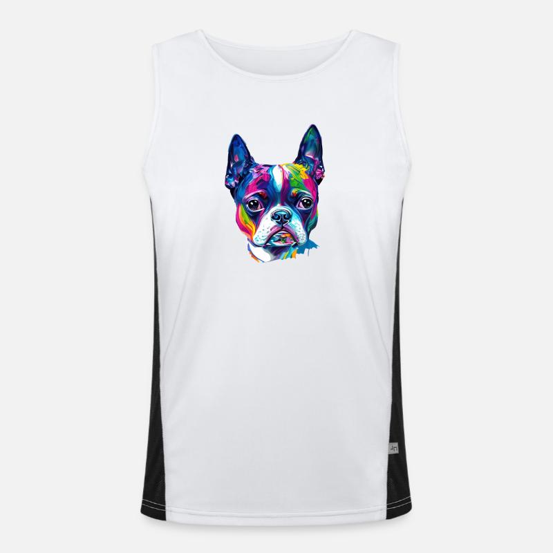 Farbenfrohes Boston-Terrier-Ölfarbe-Hundeporträt Funktionelles Kontrast-Tank Top für Männer 