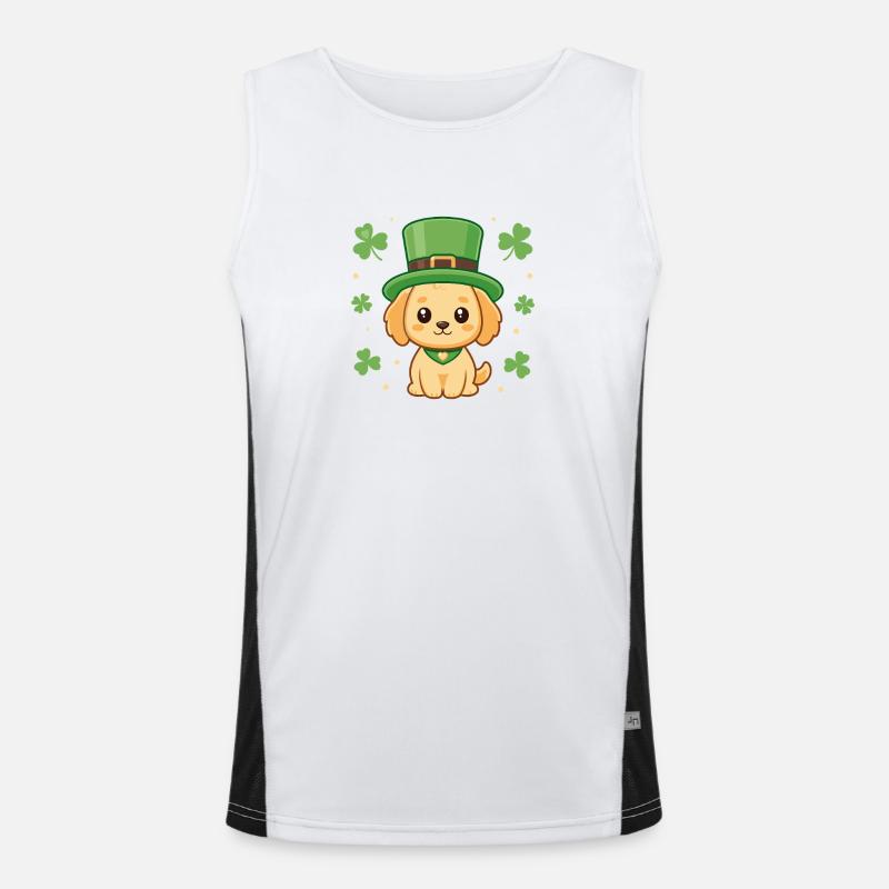 Chiot Labrador kawaii trèfle et chapeau vert Débardeur respirant contrasté Homme 
