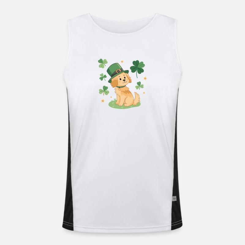 Chien adorable Leprechaun Vert et Trèfles Débardeur respirant contrasté Homme 