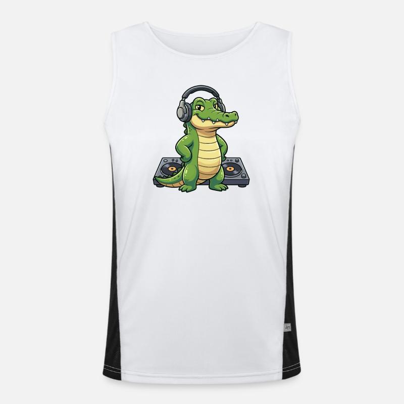 Kroko DJ mit Kopfhörern Funktionelles Kontrast-Tank Top für Männer 