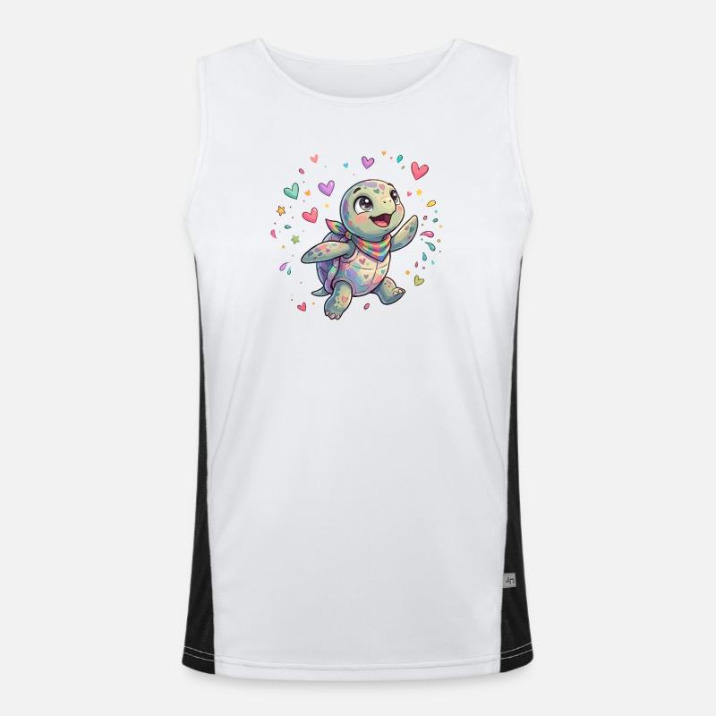 Rainbow Turtle with Heart Patterns Men's Functional Contrast Tank Top 