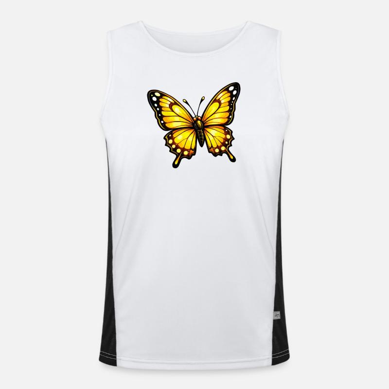 Yellow Orange Butterfly Pattern Men's Functional Contrast Tank Top 