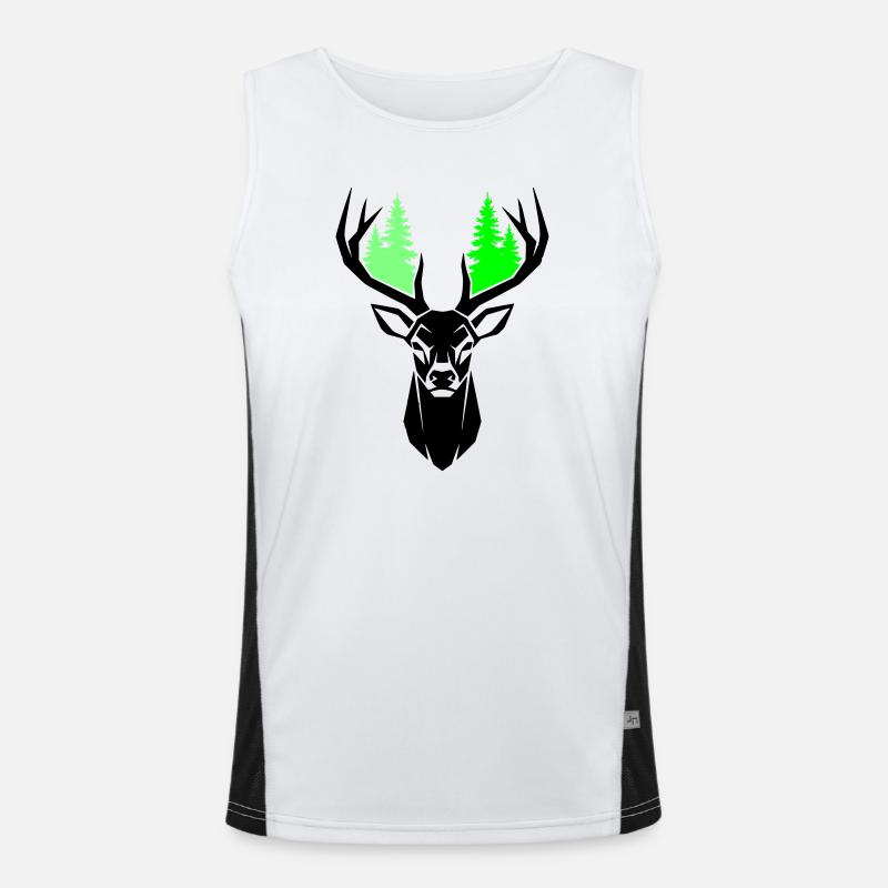 Deer Head Fir Trees Natural Green - Men's Functional Contrast Tank Top  - white/black