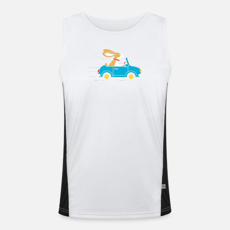 Rabbit in a convertible: Happy ride Men's Functional Contrast Tank Top 