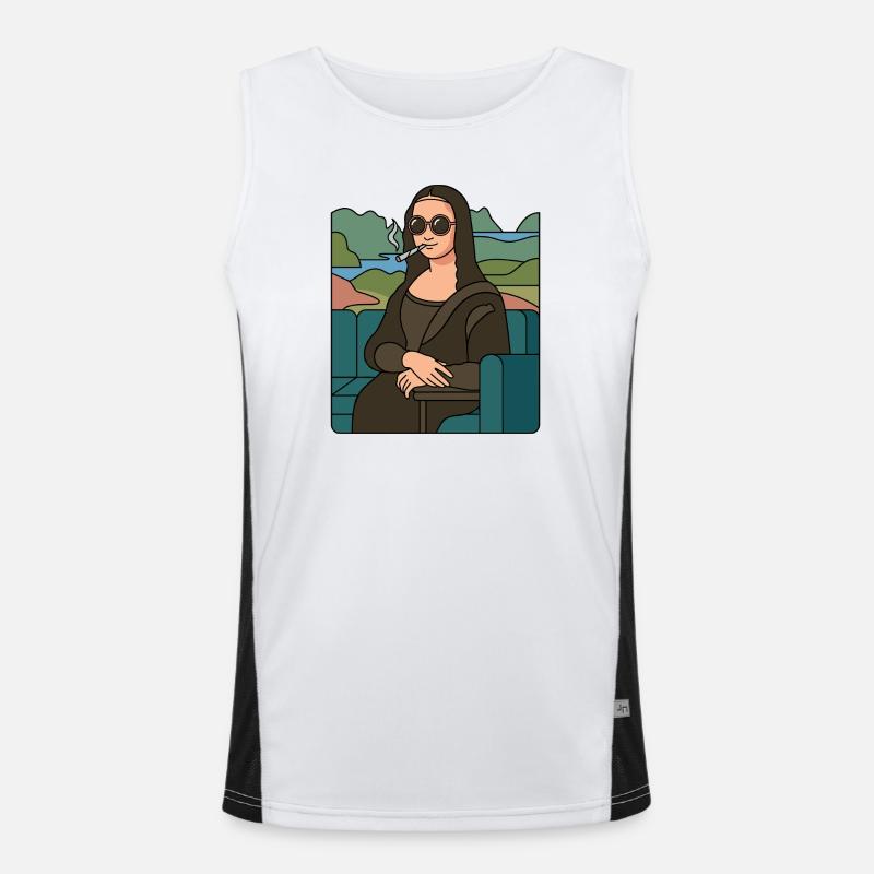 Mona Lisa cool mit Sonnenbrille am kiffen Funktionelles Kontrast-Tank Top für Männer 