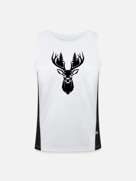 Hirschkopf Bäume Wald Silhouette - Funktionelles Kontrast-Tank Top für Männer  - Weiß/Schwarz