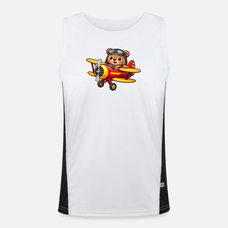 Pilot Geschenk Shirt – Süßer Bär im Flugzeug Funktionelles Kontrast-Tank Top für Männer 