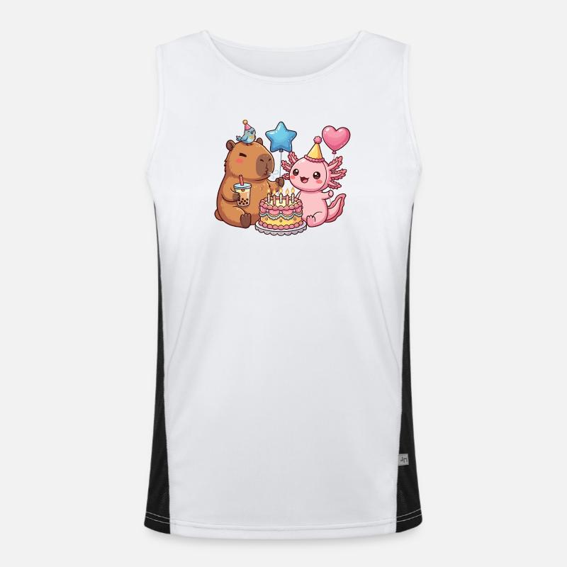 Capybara Axolotl Vogel Geburtstagsparty Funktionelles Kontrast-Tank Top für Männer 