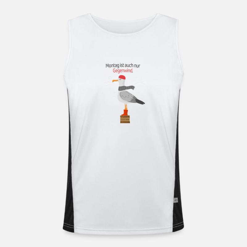 Montag Gegenwind Möwe minimalistischer Spruch Funktionelles Kontrast-Tank Top für Männer 