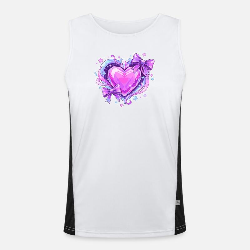 Purple Crystal Heart with Bows Men's Functional Contrast Tank Top 
