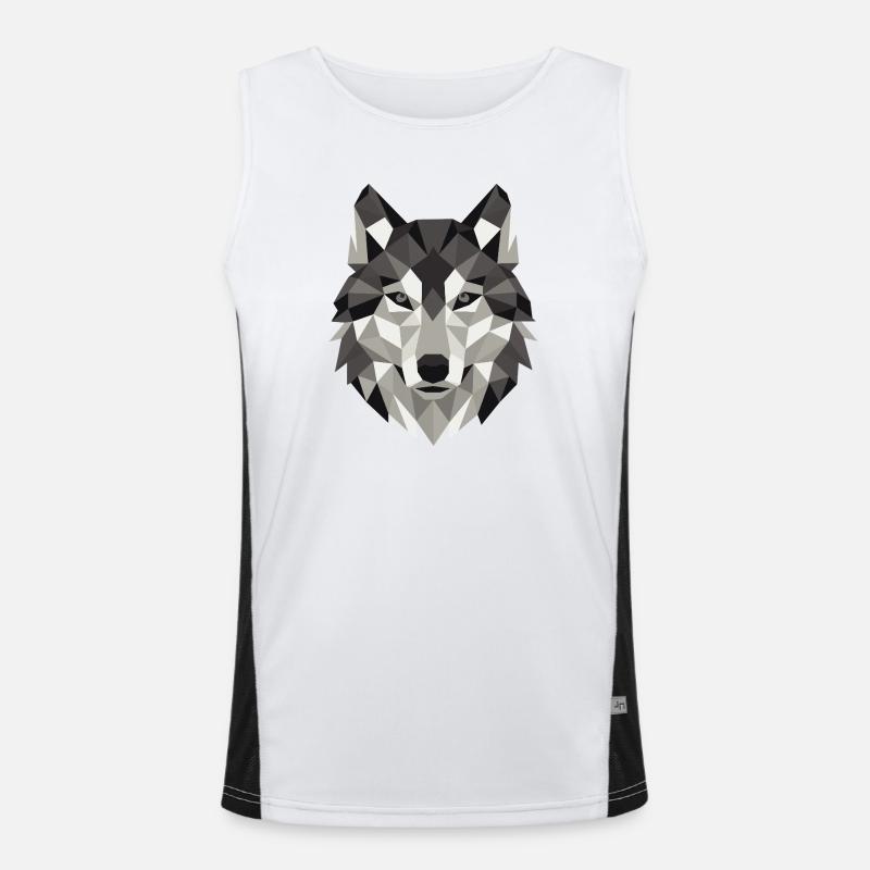 Wolf Head Lowpoly Geometry - Men's Functional Contrast Tank Top  - white/black