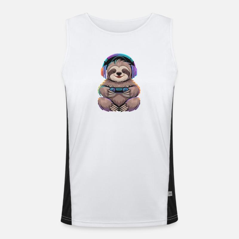 Faultier Gamer Mit Controller Und Bunter Funktionelles Kontrast-Tank Top für Männer 
