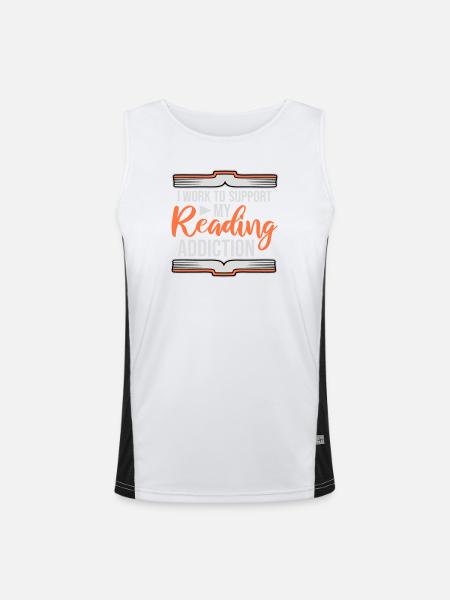 I Work To Support My Reading Addiction Bücher Logo - Funktionelles Kontrast-Tank Top für Männer  - Weiß/Schwarz
