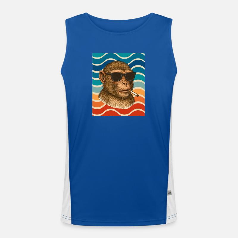 Singe à lunettes de soleil en motif rétro wave Débardeur respirant contrasté Homme 
