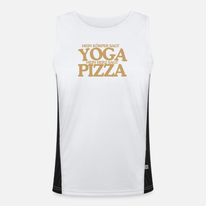 Yoga oder Pizza Lustiger Retro Spruch Design Funktionelles Kontrast-Tank Top für Männer 