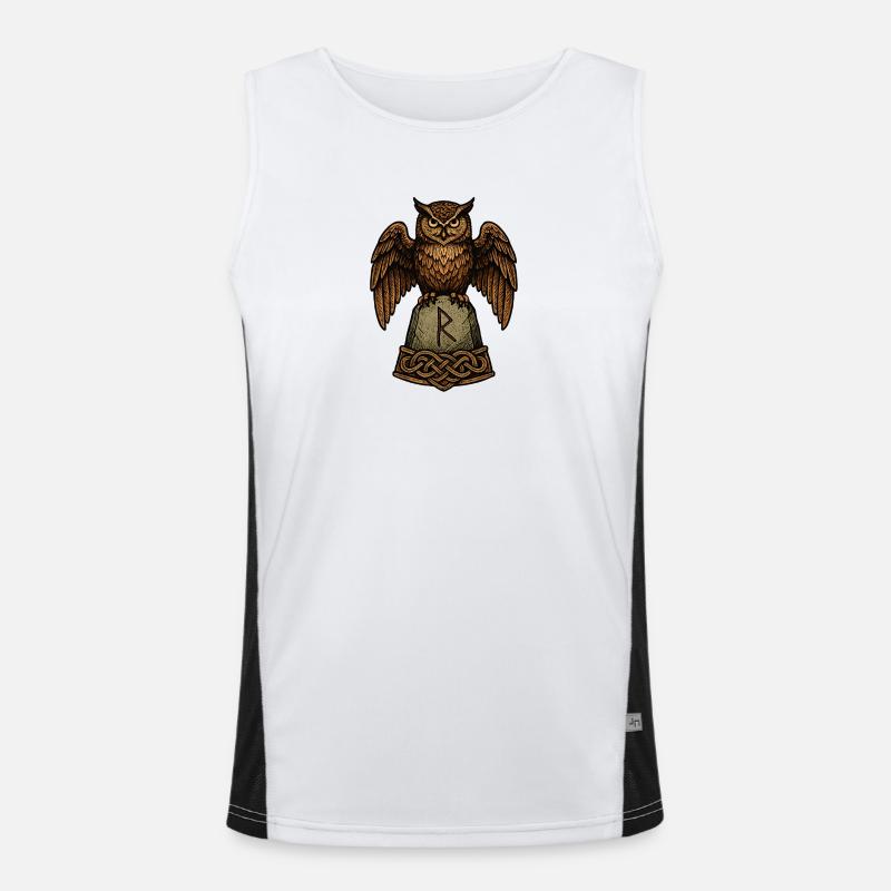 Eulenwächter am Runenstein Funktionelles Kontrast-Tank Top für Männer 