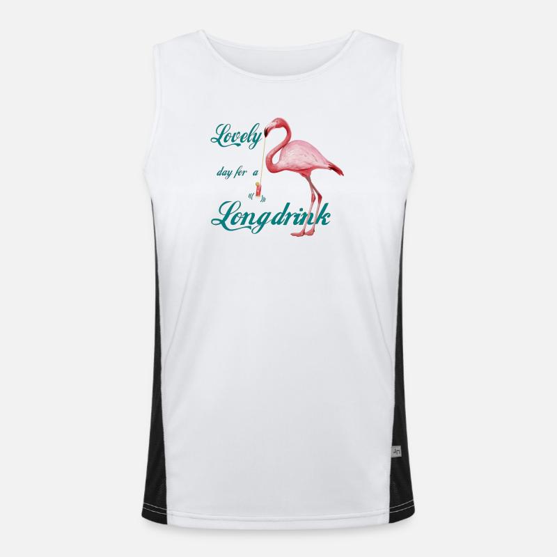 Flamingo mit Longdrink Retro Funktionelles Kontrast-Tank Top für Männer 