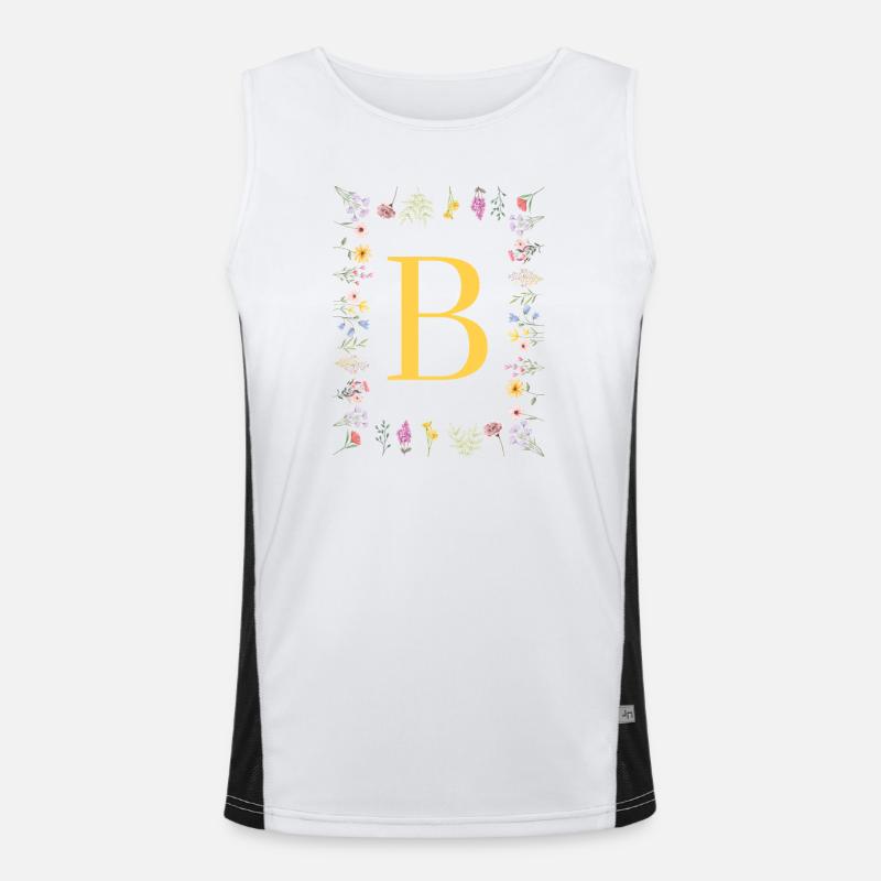 Florale Initialen "B", Buchstaben Monogramm  Funktionelles Kontrast-Tank Top für Männer 
