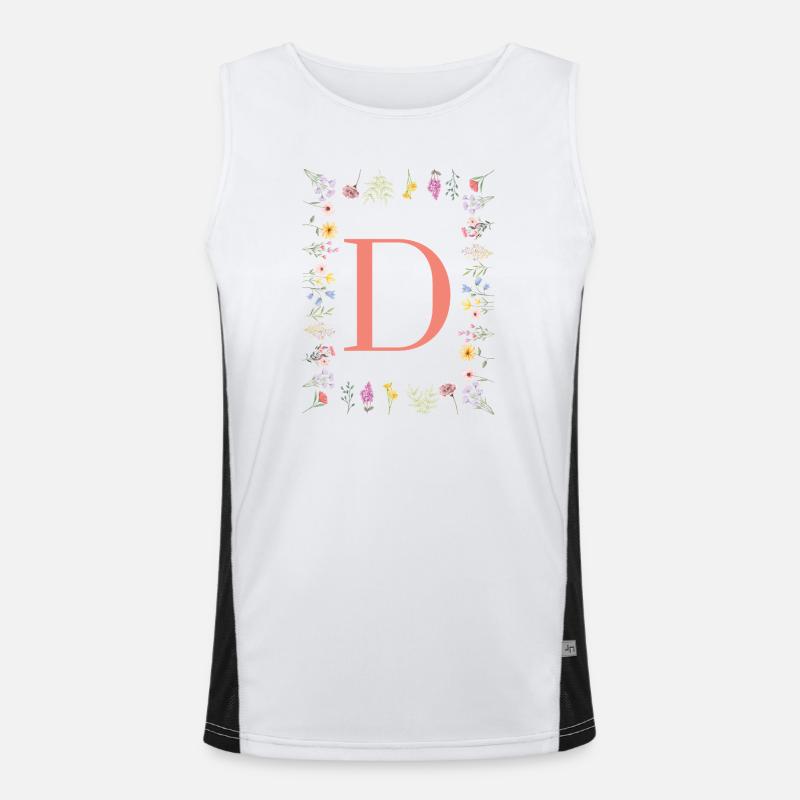 Florale Initialen "D", Buchstaben Monogramm  Funktionelles Kontrast-Tank Top für Männer 