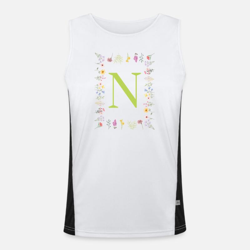 Florale Initialen " N ", Buchstaben Monogramm  Funktionelles Kontrast-Tank Top für Männer 