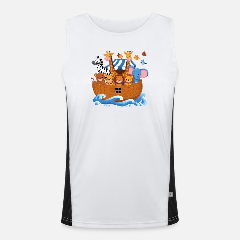 Noahs ark Dyr til børn Sød giraf elefant - Funktionel kontrast tanktop til herrer  - hvid/sort