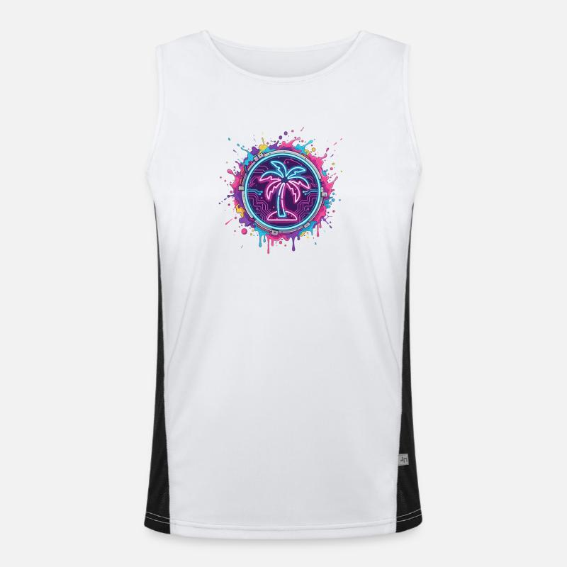 Neon palm tree in cyber circle Men's Functional Contrast Tank Top 