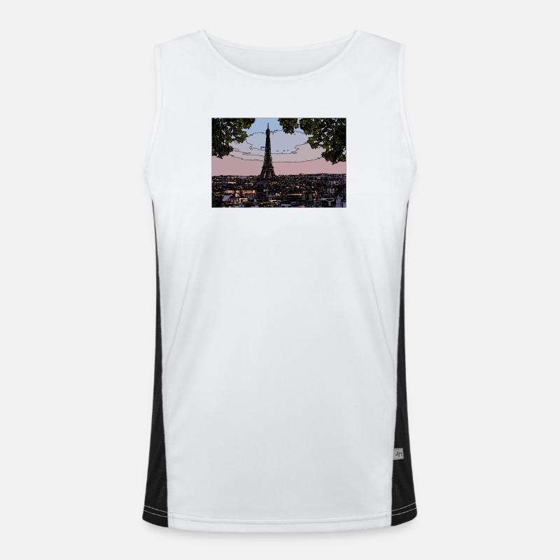 Paris Abendstimmung am Eiffelturm Funktionelles Kontrast-Tank Top für Männer 