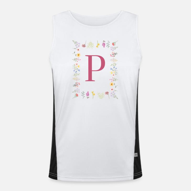 Florale Initialen "P", Buchstaben Monogramm Funktionelles Kontrast-Tank Top für Männer 