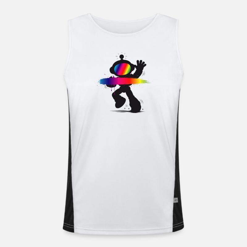 Robot Silhouette Rainbow Splash Design Men's Functional Contrast Tank Top 