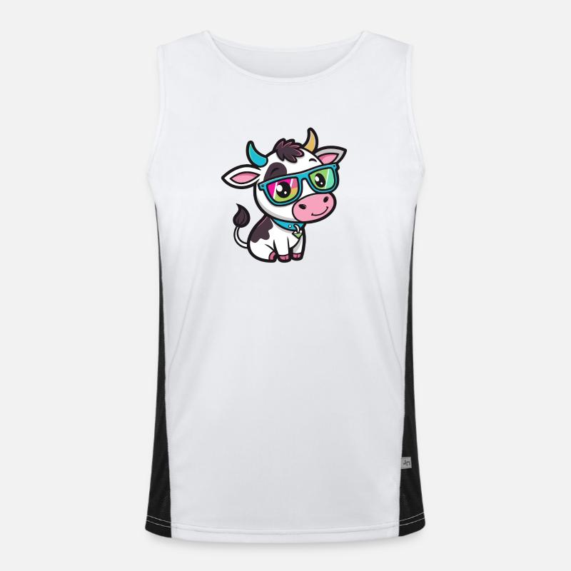 Cow chic rainbow glasses Men's Functional Contrast Tank Top 