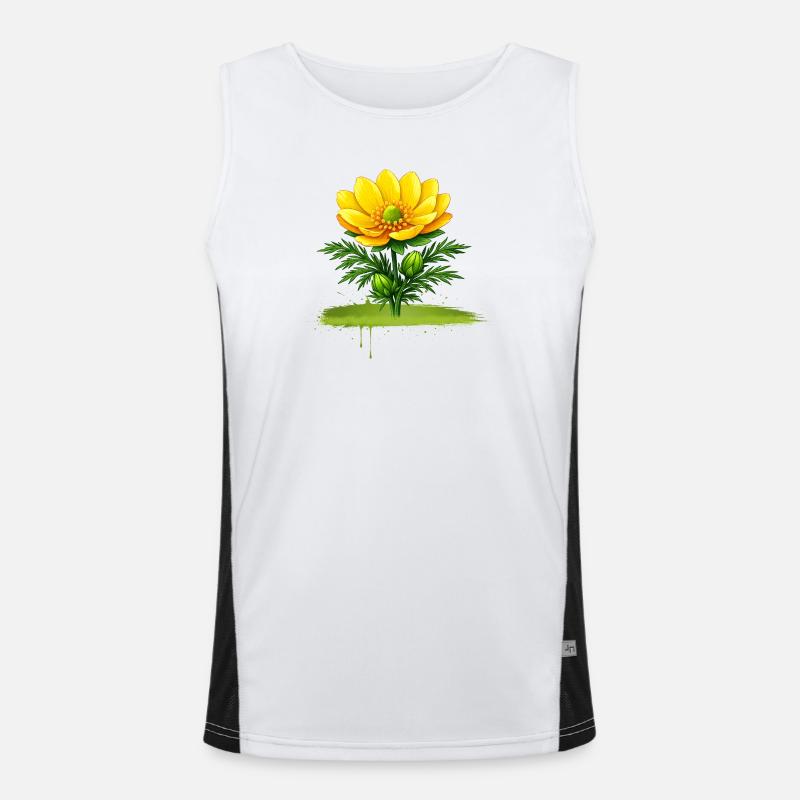 Conception de coups de pinceau nature à la fleur jaune Débardeur respirant contrasté Homme 