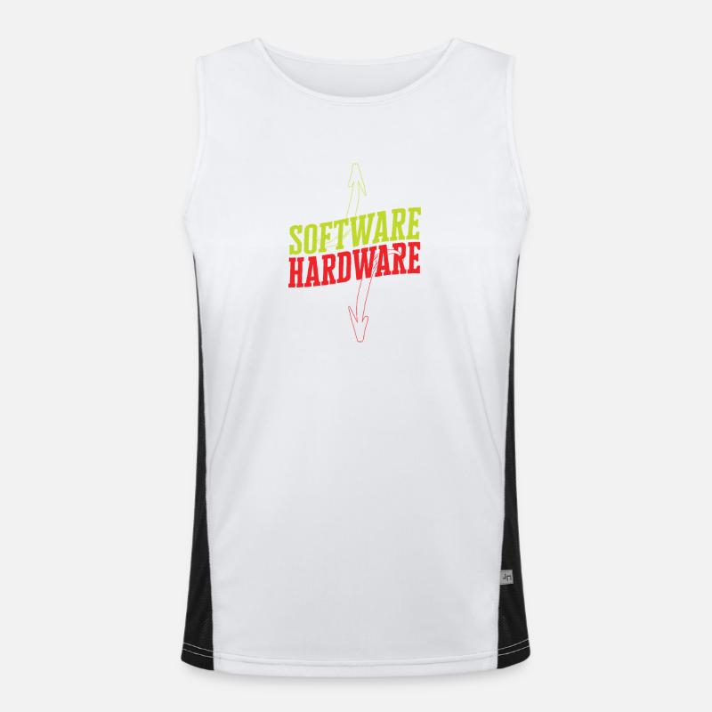 Funny IT Saying Software Hardware Word Game Men's Functional Contrast Tank Top 