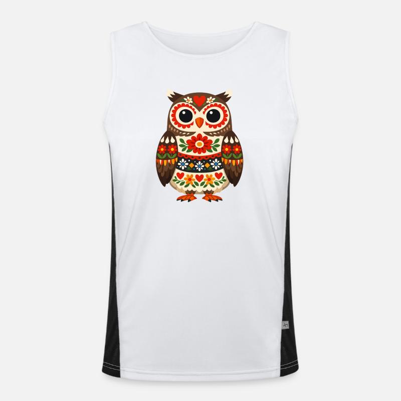 Bunte Eule im Volksstil Funktionelles Kontrast-Tank Top für Männer 