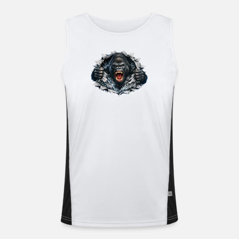 Gorilla Breaks Through: Roaring Power - Men's Functional Contrast Tank Top  - white/black