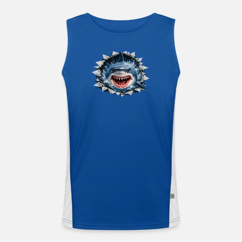 Breaking Shark Outbreak Design Funktionelles Kontrast-Tank Top für Männer 