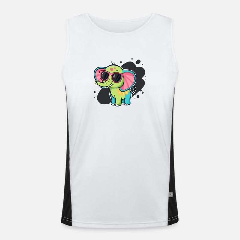 Bunter Elefant mit rosa Brille Funktionelles Kontrast-Tank Top für Männer 