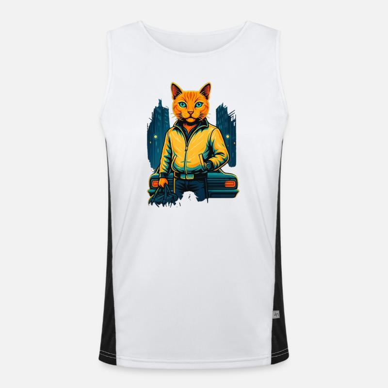 Neon Katze Stadt Style – Cooles Cat Design Funktionelles Kontrast-Tank Top für Männer 