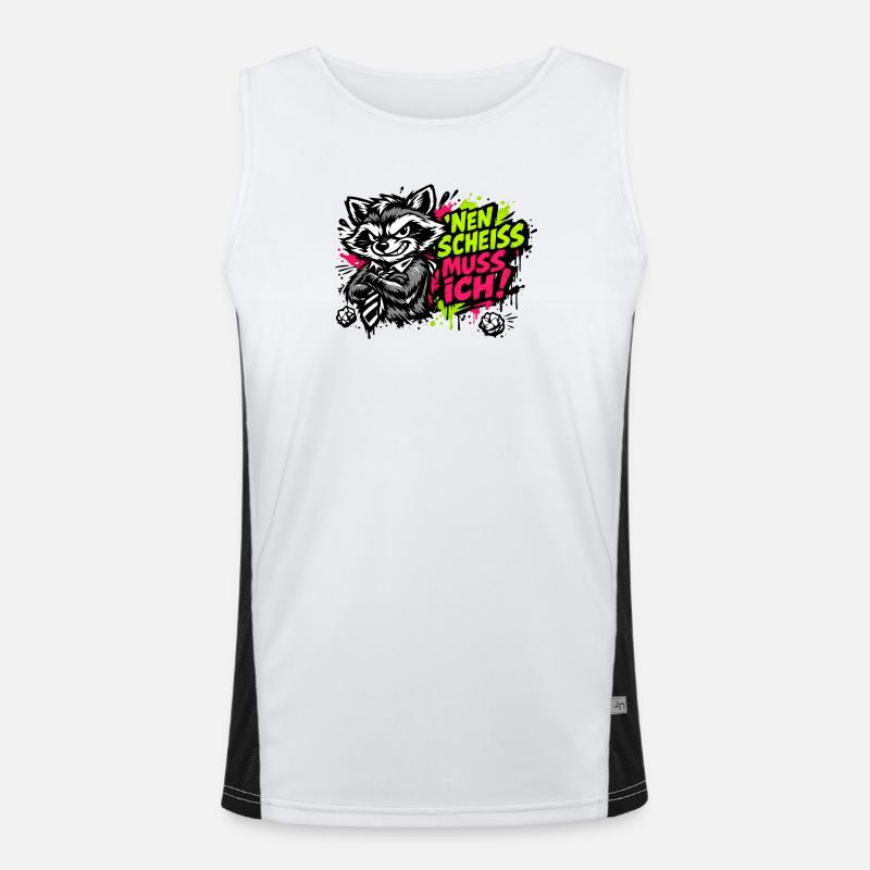 Lustiger Waschbär Spruch Nen Scheiss muss ich Funktionelles Kontrast-Tank Top für Männer 