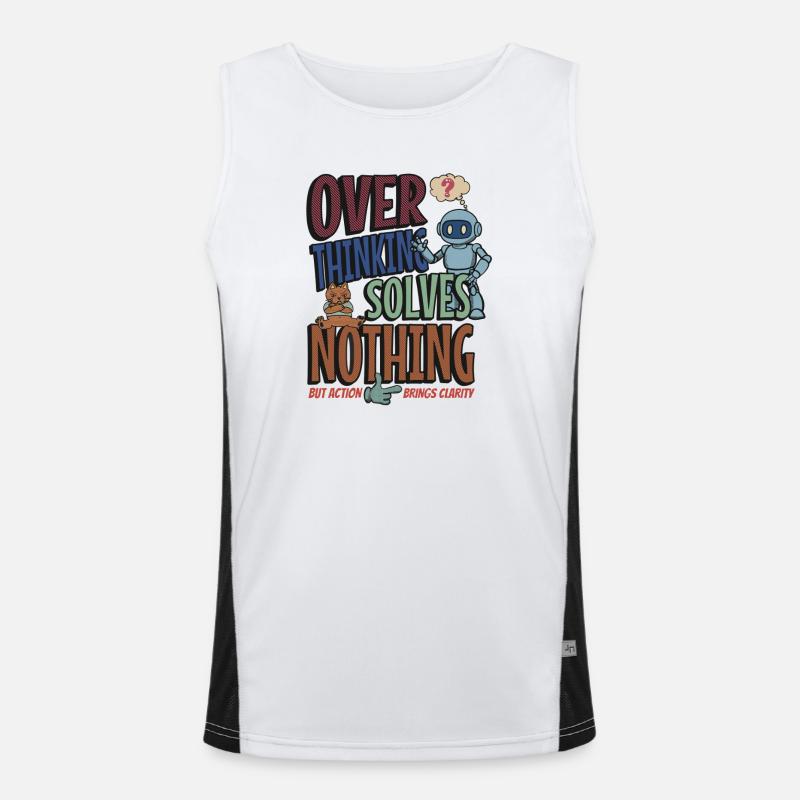 Over Thinking Solves Nothing - Men's Functional Contrast Tank Top  - white/black
