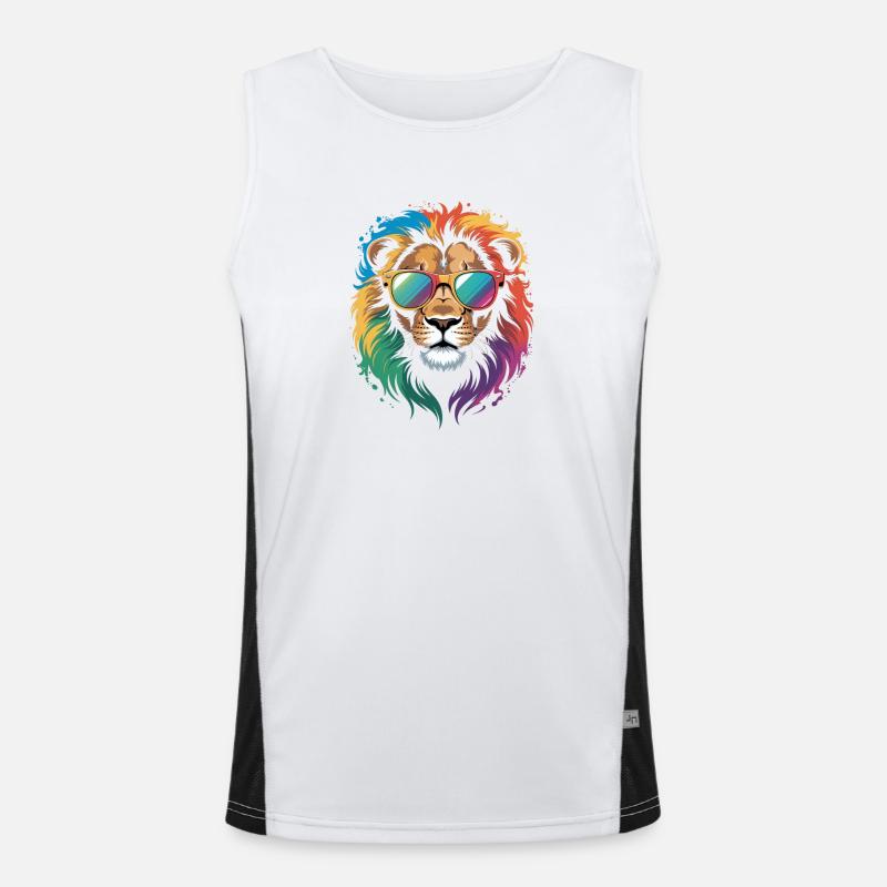 Bunter Löwe Wasserfarben Spritzer Graffiti Funktionelles Kontrast-Tank Top für Männer 