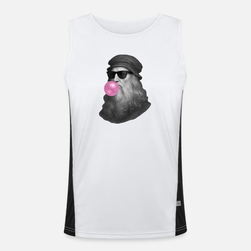 Leonardo Da Vinci with chewing gum and sunglasses Men's Functional Contrast Tank Top 